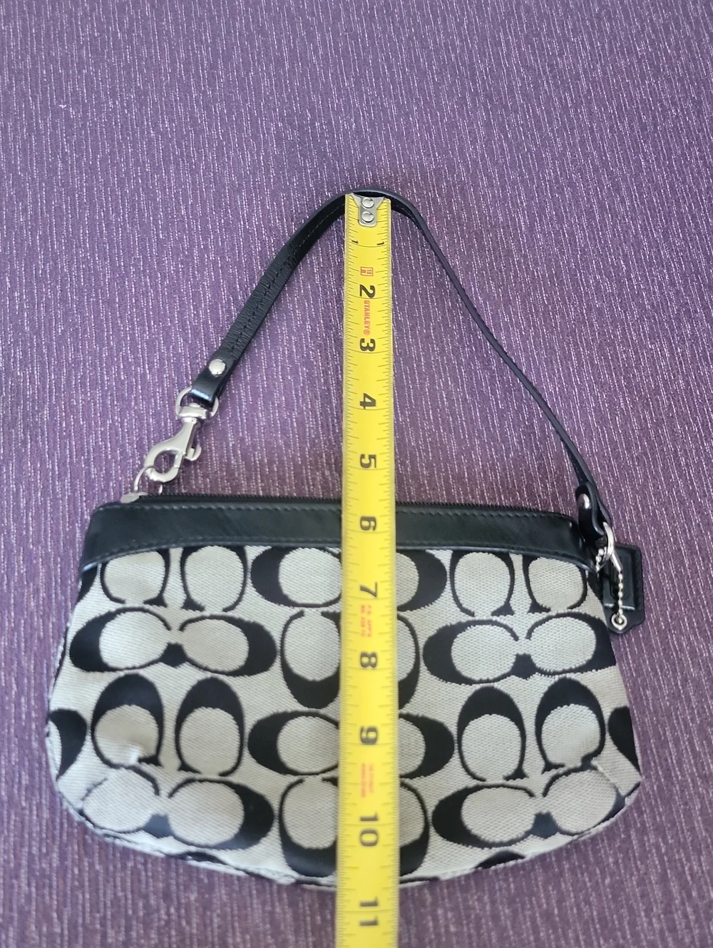 Coach Black & Gray Signature Canvas Wristlet with Leather Trim